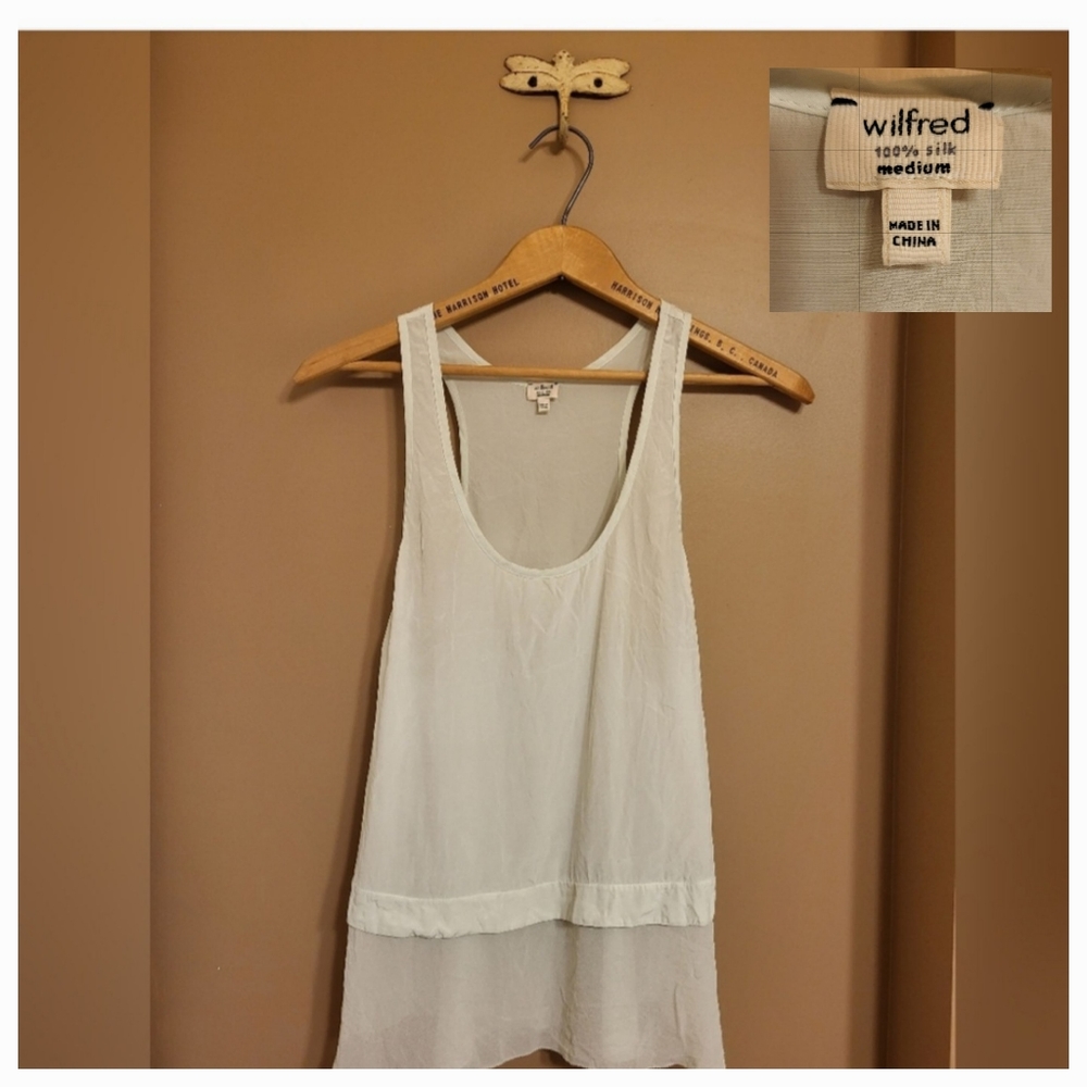 Wilfred. 100% Silk Tiered Racerback Tank. Pale aqua. Medium